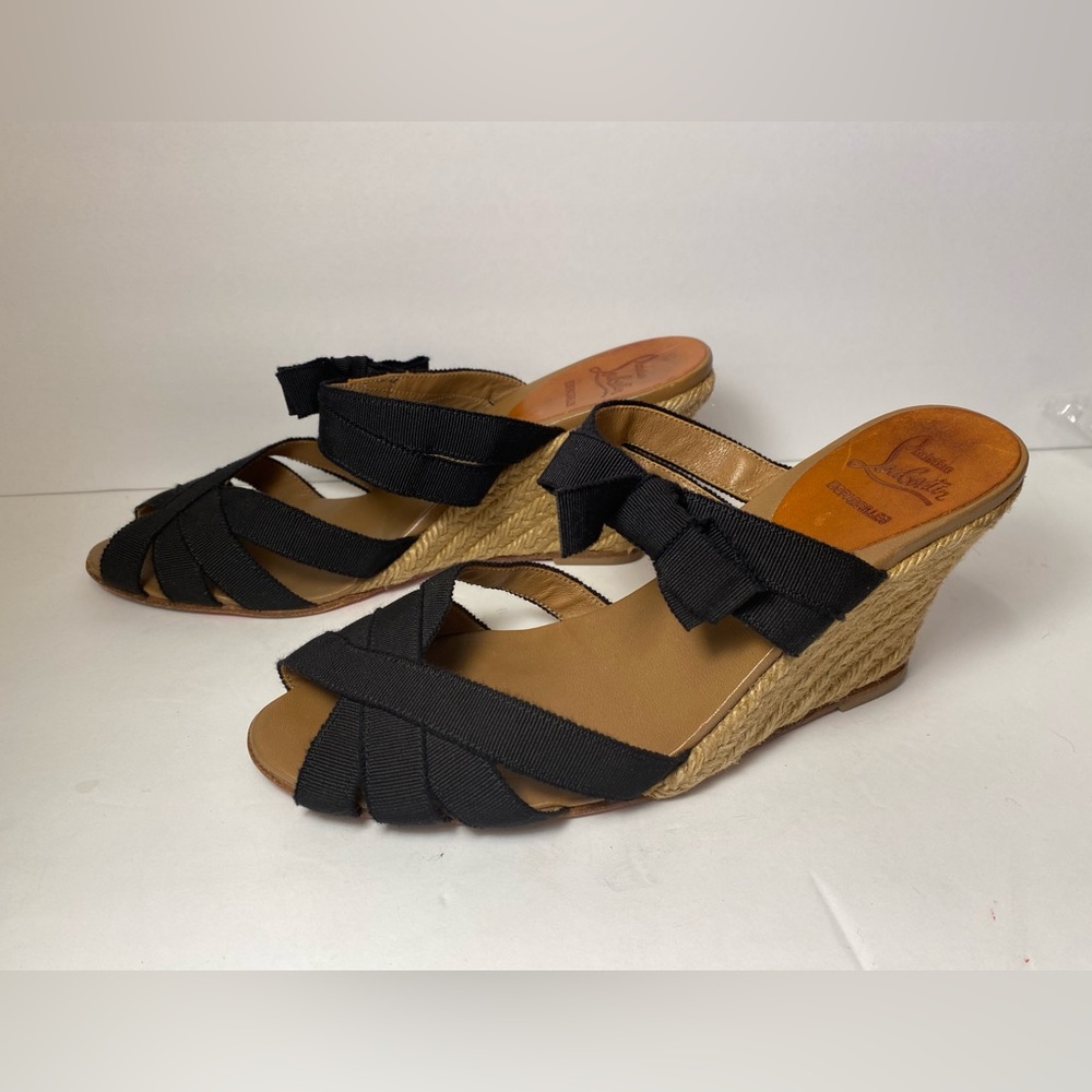 Christian Louboutin delfin wedge espadrille sandals black 37 7 - Picture 4 of 10